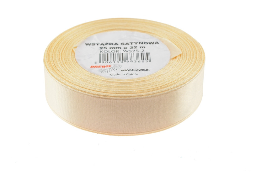 Wstążka satynowa 25mmx32m kremowa Brewis